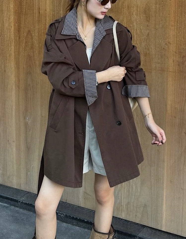 高级纯棉假两件设计感衬衫拼接中长款风衣外套女宽松秋季新款9123