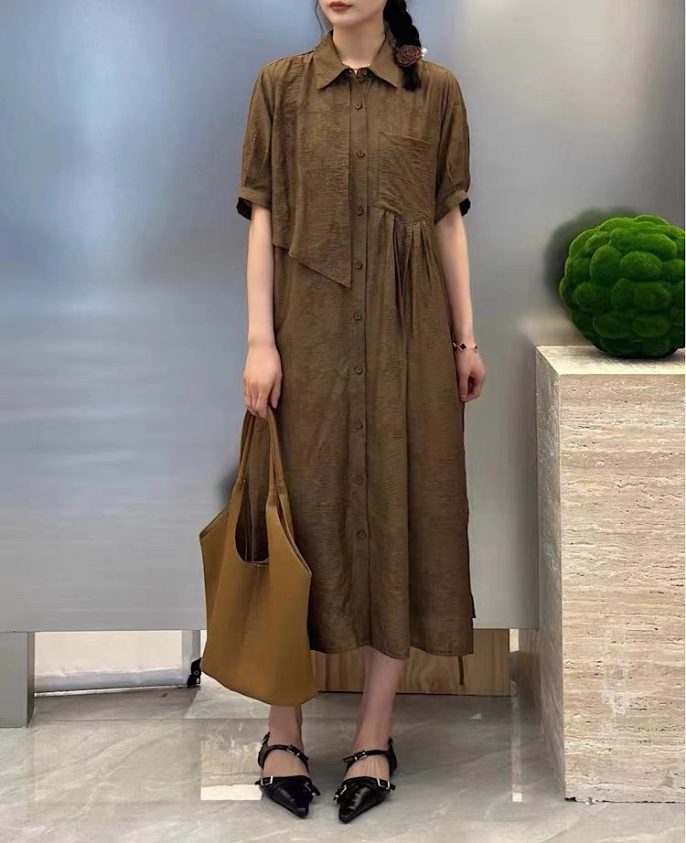 欧货高级天丝莱赛尔亚麻连衣裙7527中年妈妈大气重工提花2025夏季