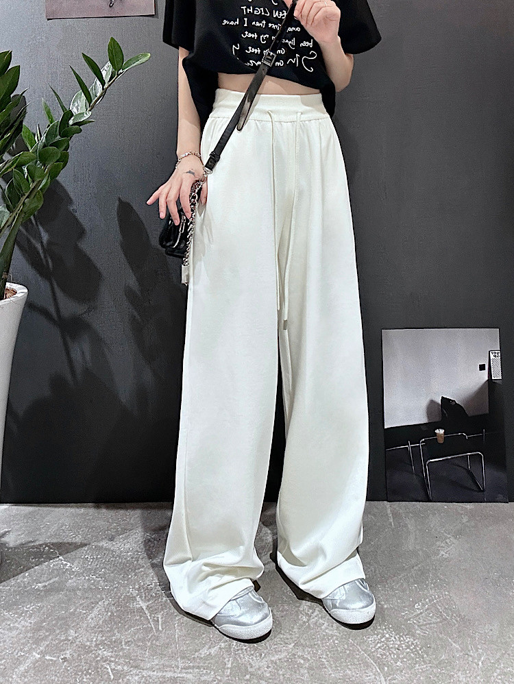 高级莫代尔棉薄款直筒阔腿裤5218松紧腰垂感宽松运动裤女2025春季