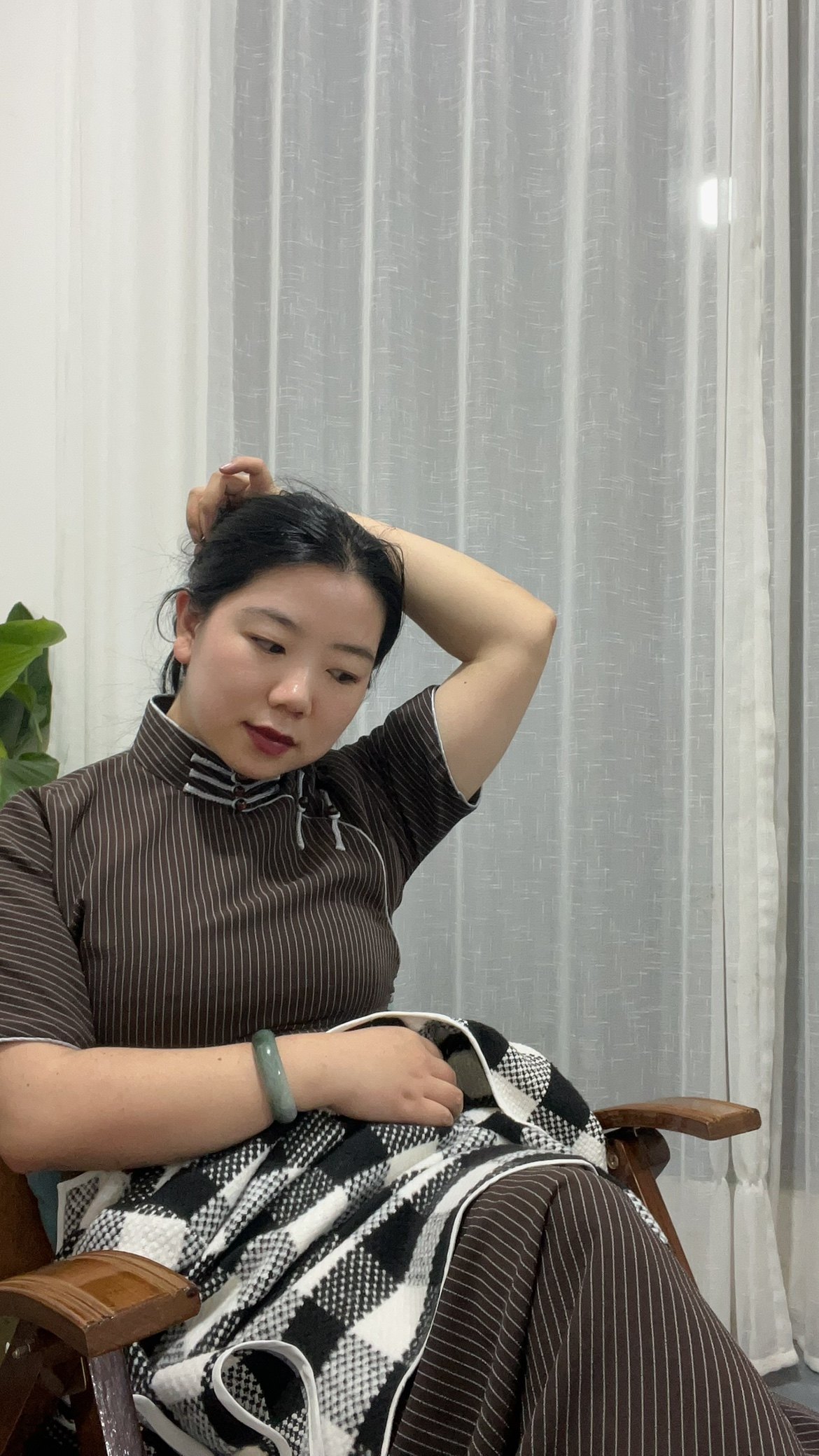 杨姑娘二姐同款*旧事 条纹长款秋款旗袍可定制古法简单大方得体