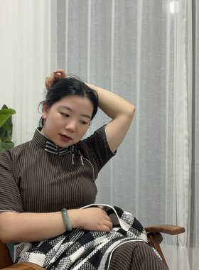 杨姑娘二姐同款*旧事 条纹长款秋款旗袍可定制古法简单大方得体