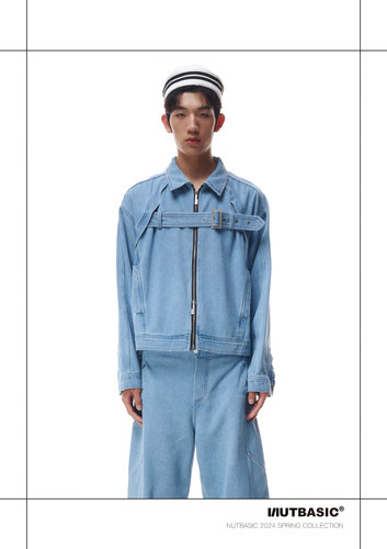 NUTBASIC胸口绑带牛仔短夹克