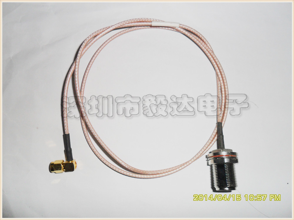 RF射频线避雷器N型母头牙加长转SMA公头90度弯头内罗内针镀银线1M