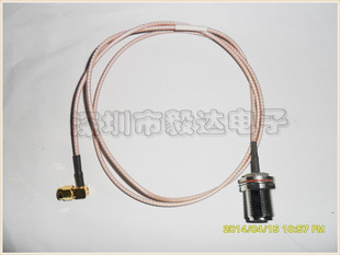 RF射频线避雷器N型母头牙加长转SMA公头90度弯头内罗内针镀银线1M