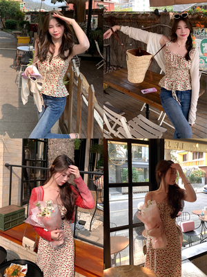 法式斜裁修身聚酯纤维玫瑰印花