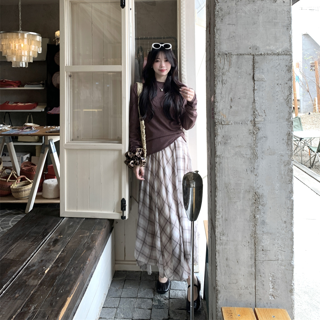 BOOM长裙不规则休闲格纹半身裙