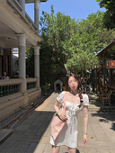 BOOMLIMIT 韩系方领刺绣收腰白色连衣裙棉 法式 露思 小白裙