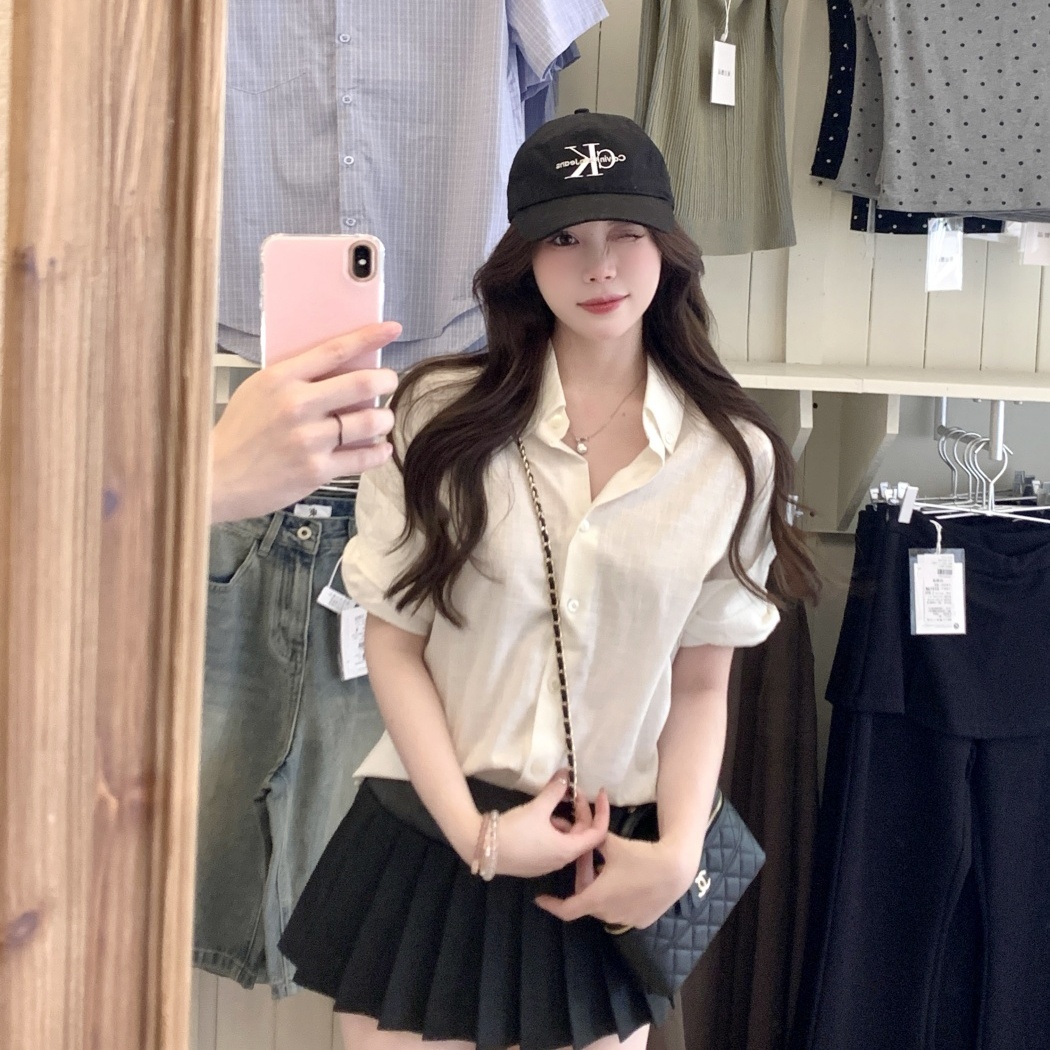 BOOMLIMIT 手工卷袖短袖亚麻衬衫