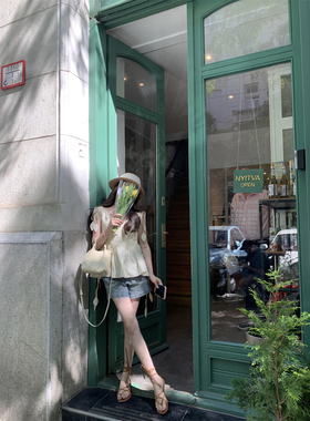 BOOMLIMIT 奶香麦穗 无袖V领纯棉刺绣吊坠上衣显瘦背心娃娃衫