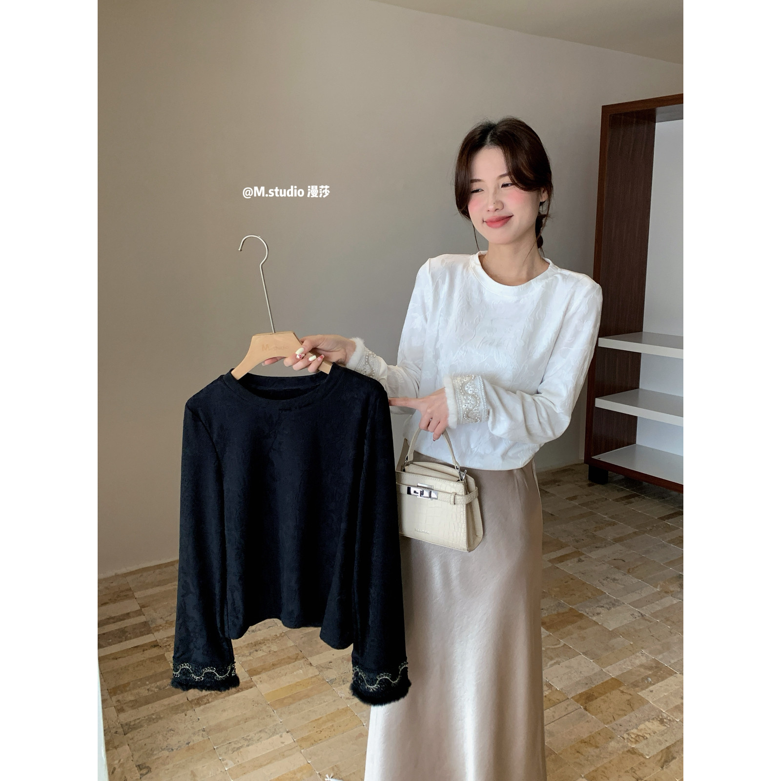 MSTUDIO漫莎-穿珠刺绣拼毛袖口磨毛加厚钩花国风新中式百搭打底衫,女装/女士精品,卫衣/绒衫,淘宝优惠券,粉丝福利购,淘宝优惠卷