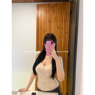 Simida斯密达-欲娇俏蕾丝碎花半袖T恤短袖纯欲风修身显瘦打底小衫