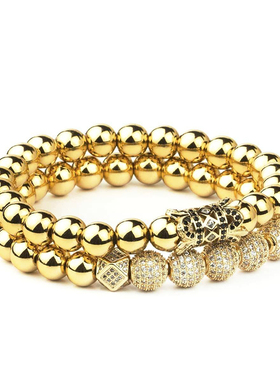 2件套欧美时尚流行饰品魅力锆石手镯女人男人镶珠宝珠子礼品礼物