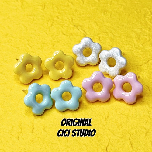 CICI STUDIO小众精工彩色花朵耳钉女甜美可爱高级春夏多巴胺耳饰