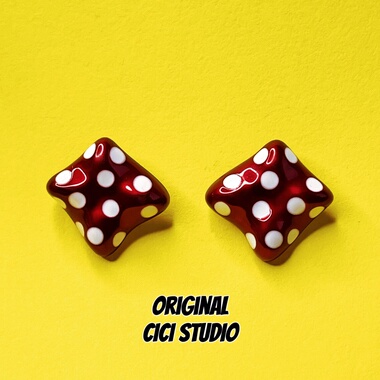 CICI STUDIO小众个性潮流艺术滴釉红色波点耳钉女ins复古摩登耳饰