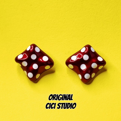 CICI STUDIO小众个性潮流艺术滴釉红色波点耳钉女ins复古摩登耳饰