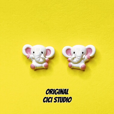 CICI STUDIO小众个性潮流吉象吉祥耳钉粉白色大象多巴胺精工耳环