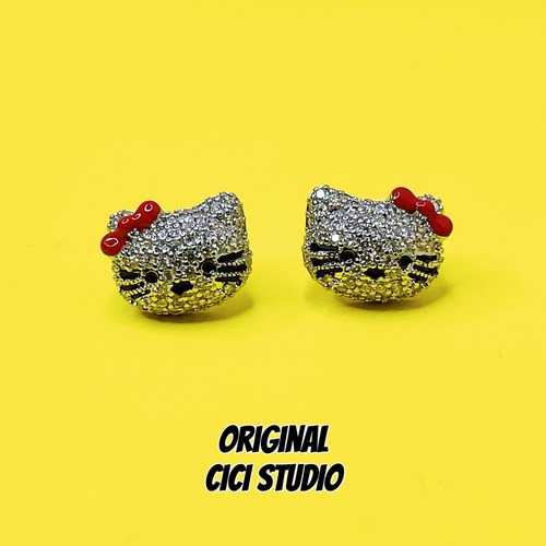 CICI STUDIO小众高级感满钻KITTY猫咪头耳钉女精工权志龙同款耳环
