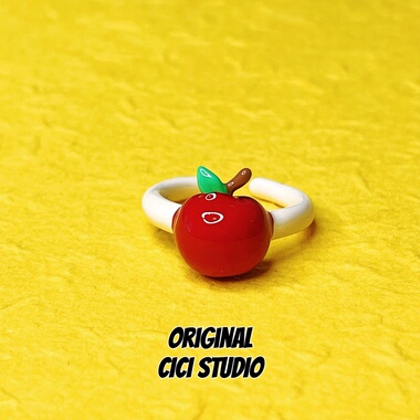 CICI STUDIO小众个性精工滴釉红色苹果戒指平安好运多巴胺开口戒
