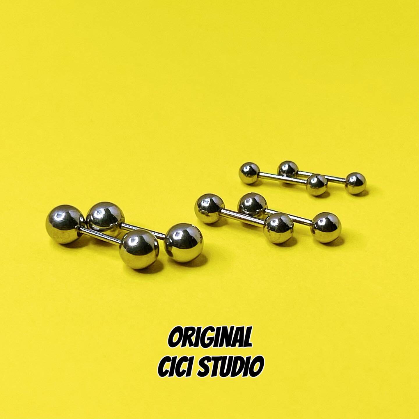 CICI STUDIO小众极简主义钛金属银色耳钉无性别ins双球耳骨钉耳饰