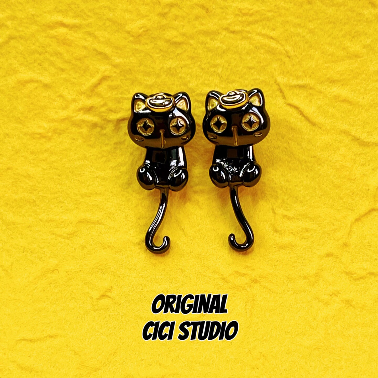 CICI STUDIO小众可爱招财猫金元宝耳钉女耳饰分体式耳环好运招财