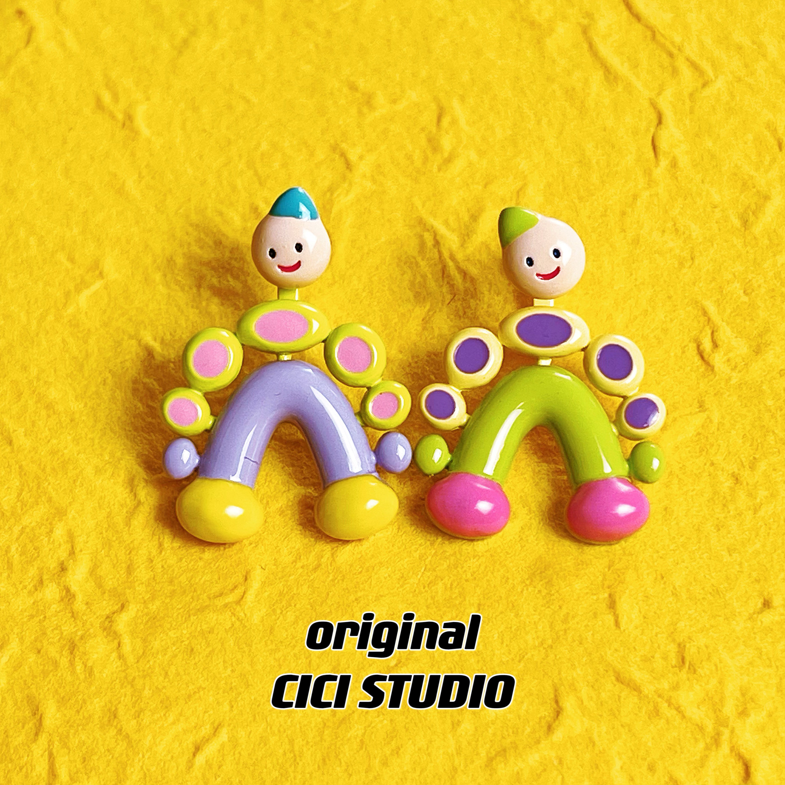 CICI小众设计可爱小人多巴胺珐琅女ins手工滴油分体式卡通耳饰,饰品/流行首饰/时尚饰品新,耳钉,淘宝优惠券,粉丝福利购,淘宝优惠卷