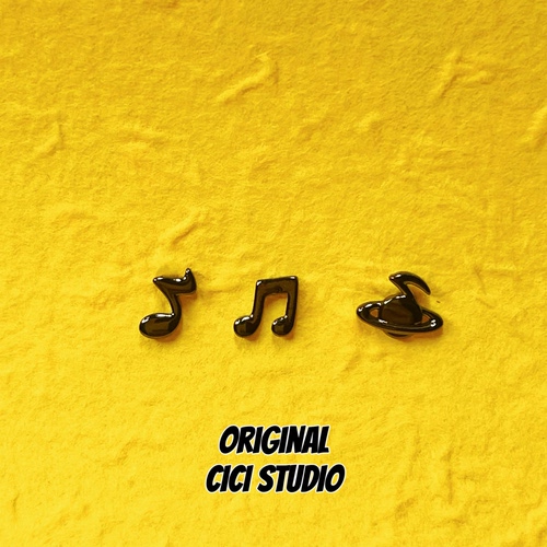 CICI STUDIO小众个性精工枪黑色音符耳钉女简约冷淡风耳饰多耳洞