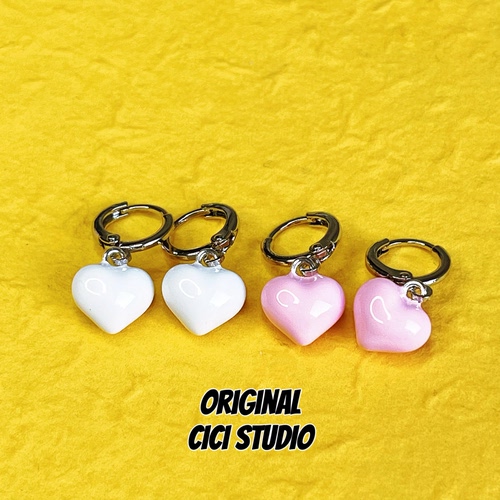 CICI STUDIO小众精工粉色爱心耳环女甜美个性多巴胺耳饰耳扣耳圈