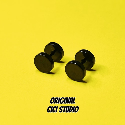 CICI STUDIO小众高级极简钛黑色圆圈耳钉无性别ins螺帽款哑铃耳环