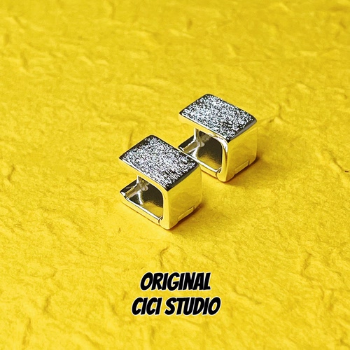 CICI STUDIO小众个性精工拉丝银色方形耳钉女简约冷淡风耳环耳饰