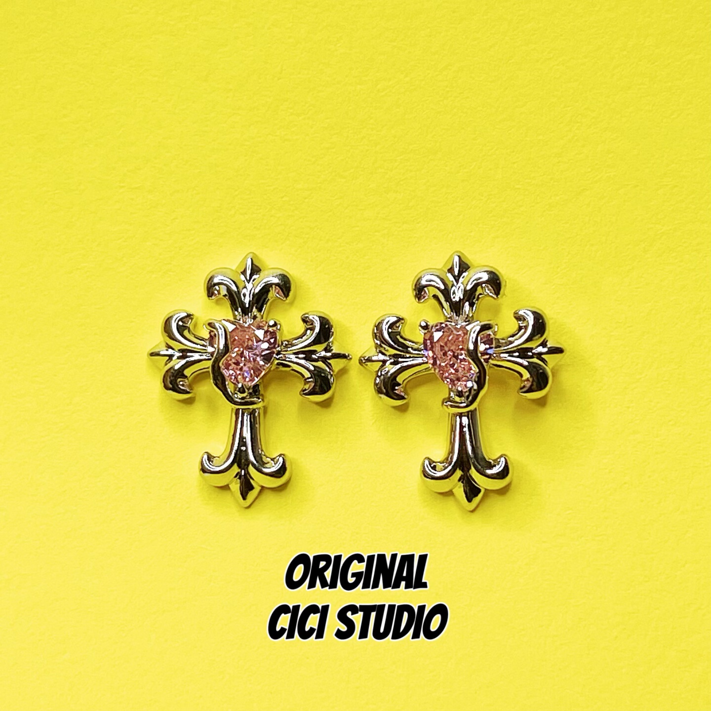 CICI STUDIO小众个性精工十字架耳钉女ins甜酷朋克多巴胺耳饰耳环