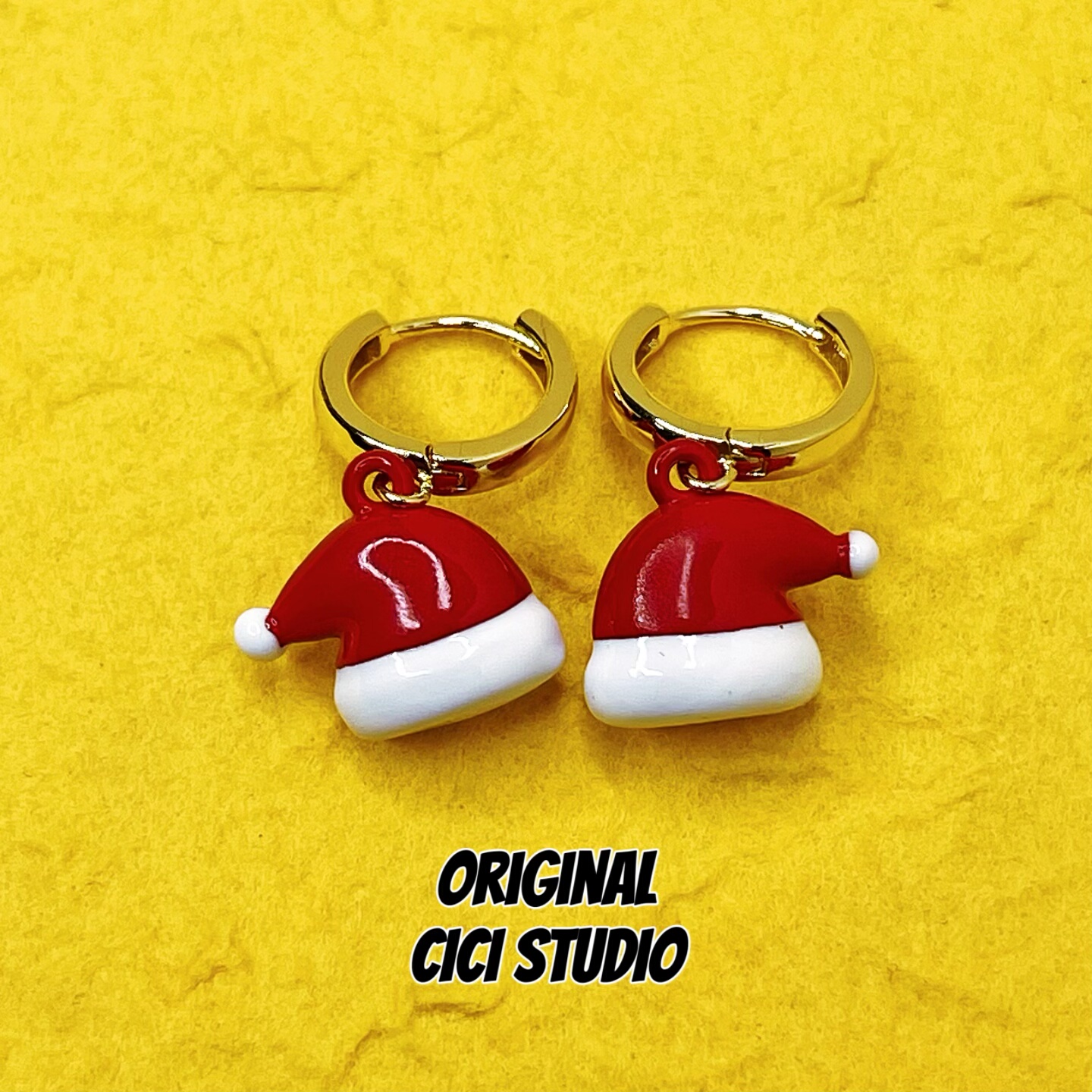 CICI STUDIO小众高级红色圣诞帽耳钉女精致耳环甜美精工耳圈礼物