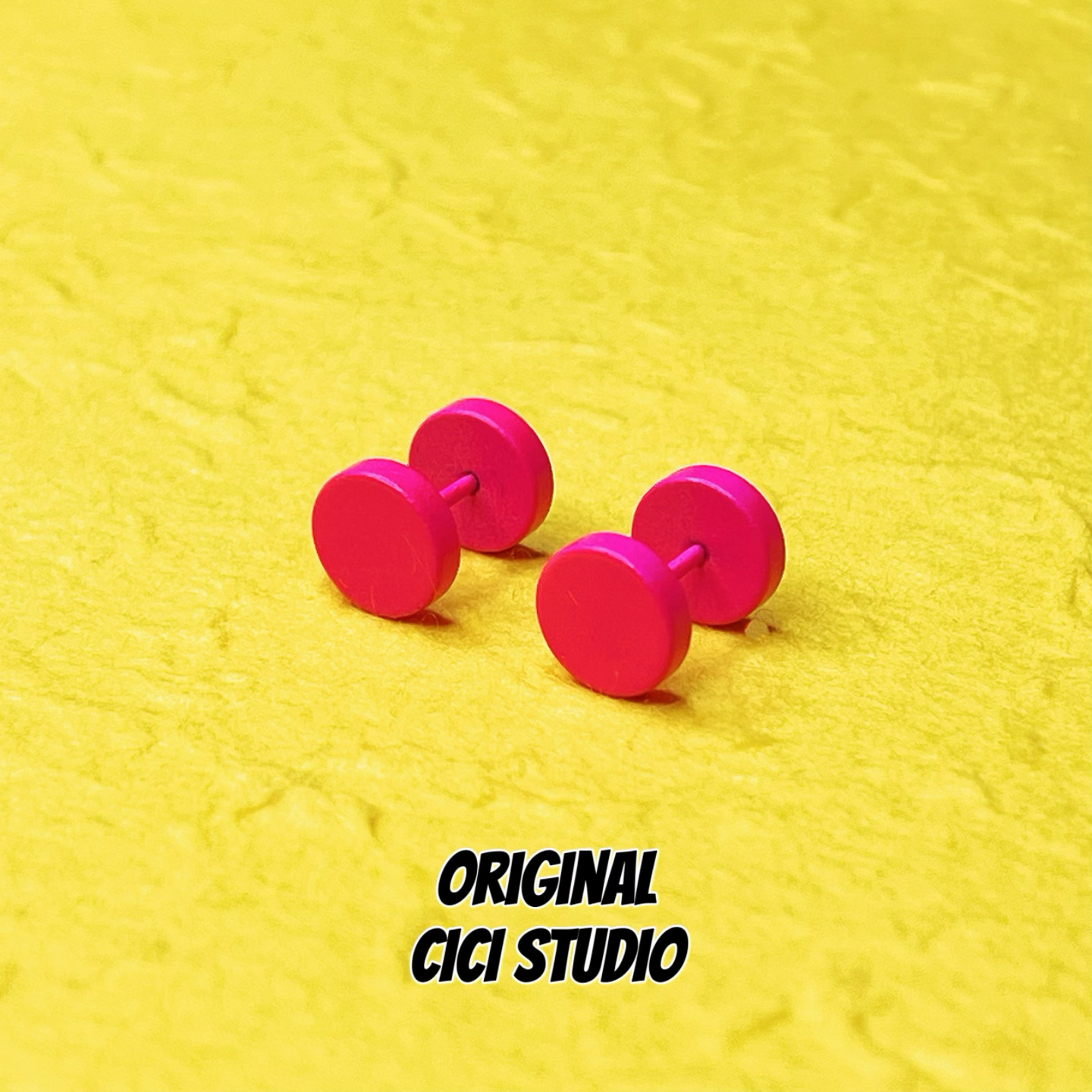 CICI STUDIO小众设计个性精工哑铃经典耳钉女多巴胺荧光玫红耳饰