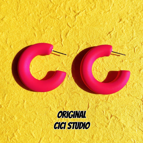 CICISTUDIO阿菜菜菜同款玫红色人气耳环树脂多巴胺摩登芭比耳饰
