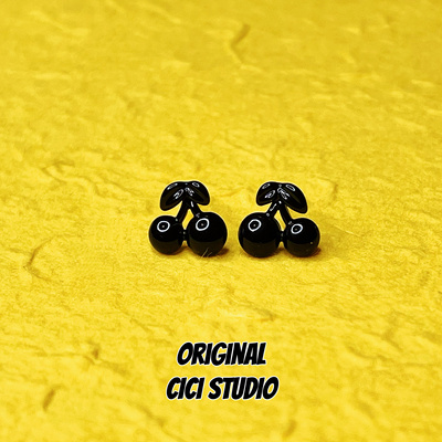 CICI STUDIO小众设计ins暗黑樱桃耳钉女个性精工甜酷耳环黑色耳饰