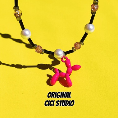 CICI STUDIO小众个性潮流粉色气球狗项链女ins精工轻奢锁骨链礼物