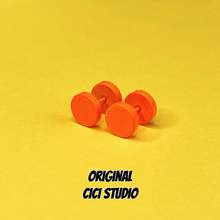 CICI 耳钉男女精工耳饰 STUDIO甜酷ins夏日多巴胺活力橙色哑铃个性