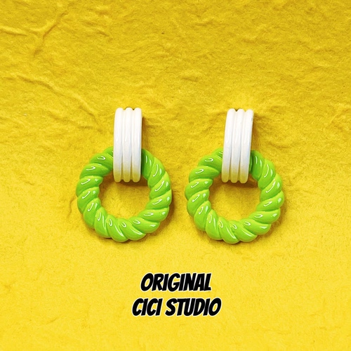 CICI STUDIO小众精工绿色麻花圈耳钉女甜酷多巴胺小众高级感耳环