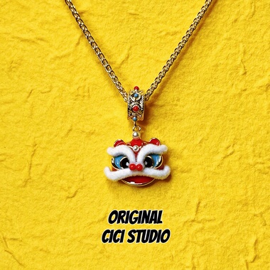 CICI STUDIO小众高级感红色醒狮项链女可爱招财纳福甜酷镀金项链