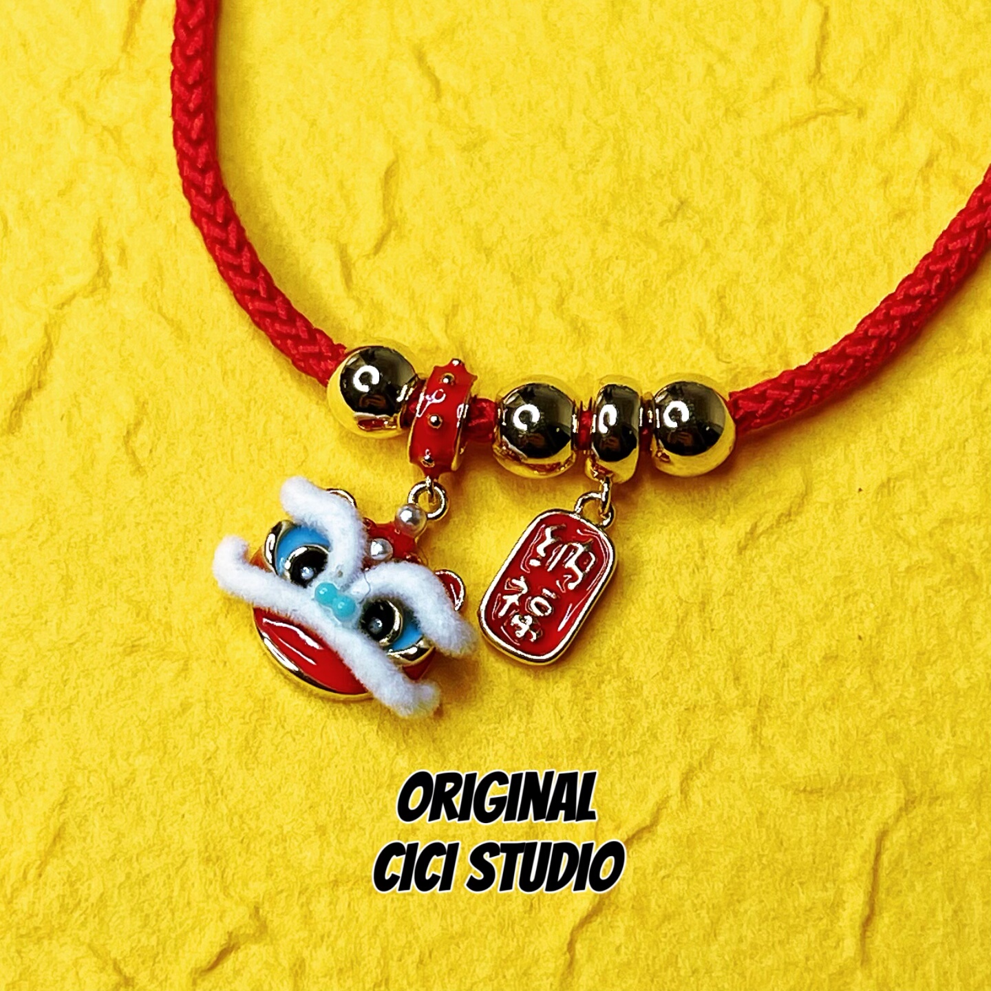 CICI STUDIO小众高级感红绳醒狮手链女编织手绳手饰好运招财纳福