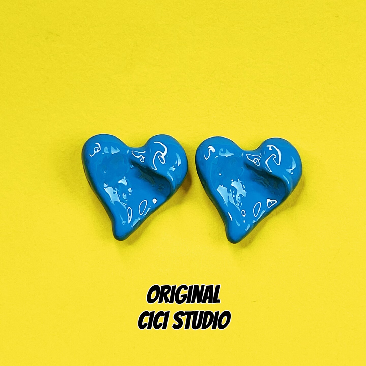 CICI STUDIO小众个性潮流蓝色爱心耳钉女ins时髦多巴胺耳环礼物