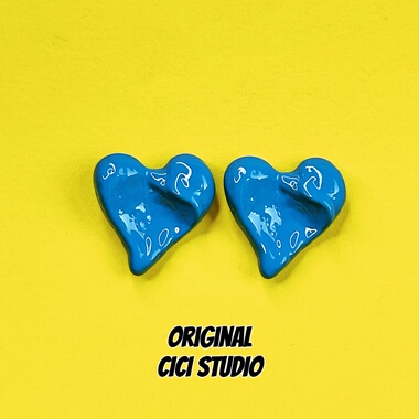CICI STUDIO小众个性潮流蓝色爱心耳钉女ins时髦多巴胺耳环礼物