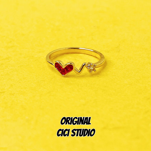 CICI STUDIO红色爱心锆石心电图戒指精工指环ins个性潮流小众通勤