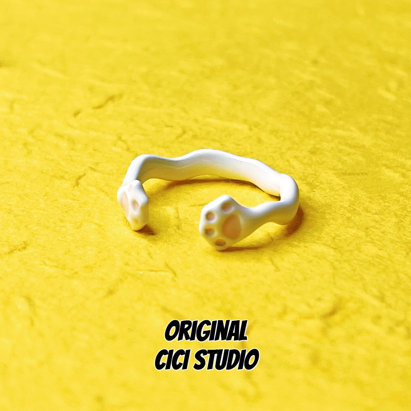 CICI STUDIO小众精工可爱猫爪子戒指女甜美少女多巴胺指环开口戒