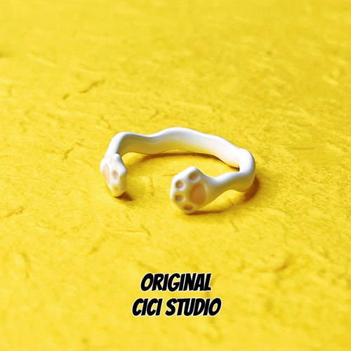 CICI STUDIO小众精工可爱猫爪子戒指女甜美少女多巴胺指环开口戒
