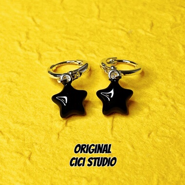 CICI STUDIO小众高级感精工黑色五角星耳钉星星耳饰耳环耳圈耳扣