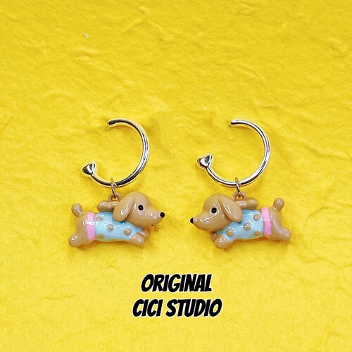 CICISTUDIO小众精工韩国可爱腊肠狗耳钉女甜美个性多巴胺耳饰耳环