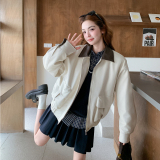 白色麂皮撞色翻领短外套女2026春季B127A-6739-P165K268，女装短外套，浙宝127A