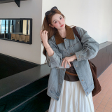 浅蓝复古撞色翻领牛仔外套2026女春季新款B127A-6733-P165K268，女装短外套，浙宝127A