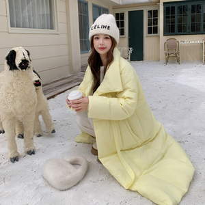 2025淡黄色超暖白鹅绒系带长款羽绒服女 B127A-8037-P385K578，女装羽绒服，浙宝127A