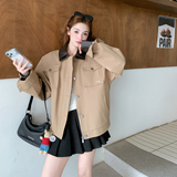 卡其色双层PU皮领拼接夹克外套女2026春季B127A-6738-P165K268，女装短外套，浙宝127A